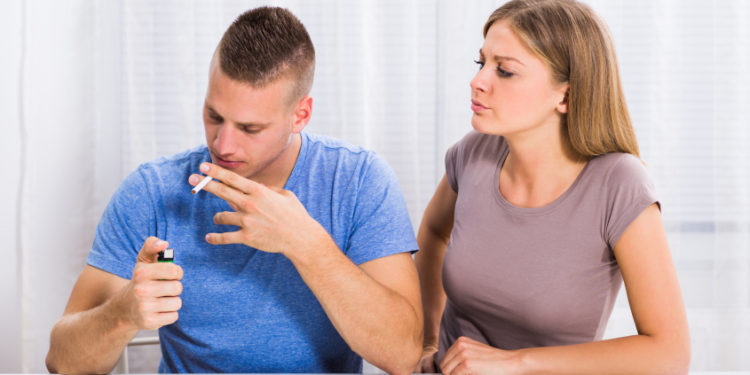 Wife is very angry because her husband doesn't want to stop smoking.