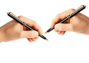 left-handed and right-handed person writing on white background isolated