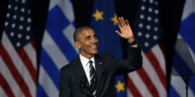U.S. President Barack Obama waves to the crowd as he delivers a speech at the new opera of Athens on Wednesday, Nov. 16, 2016. The Greek Government has pinned its hopes on Obama persuading some of the financially stricken country's more reluctant international creditors to grant debt relief, as well as pressuring other European countries to share more of the burden of the continent's refugee crisis. (AP Photo/Thanassis Stavrakis)