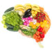 Brain made out of fruits and vegetables isolated on white background