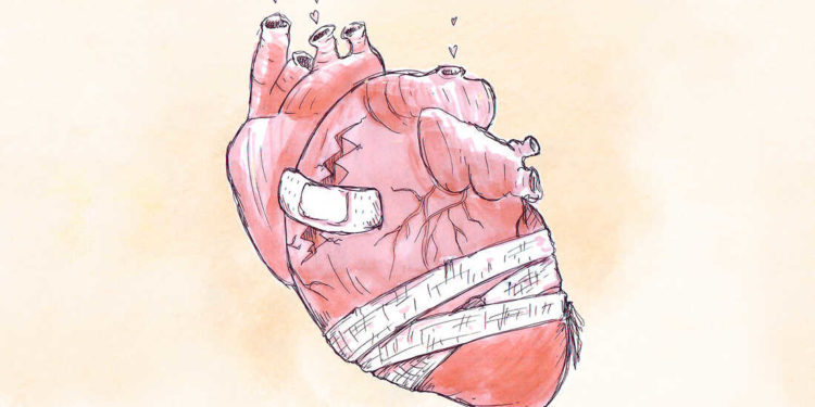 broken wounded realistic heart in bandages