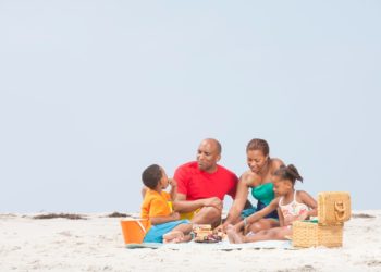 Family having a picnic at the beach