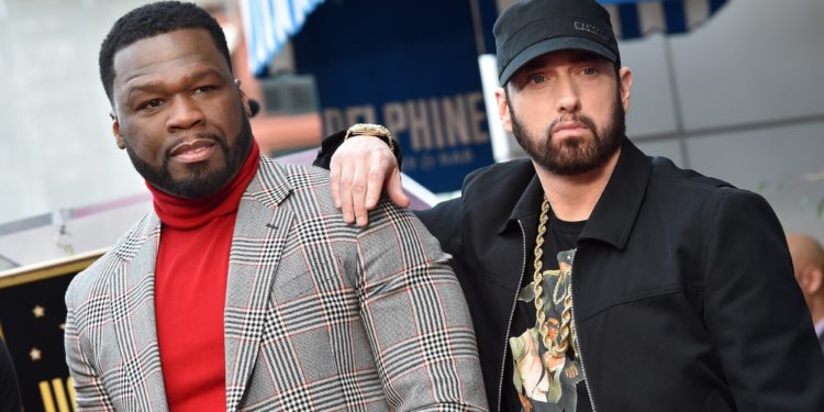 HOLLYWOOD, CALIFORNIA - JANUARY 30: Curtis "50 Cent" Jackson and Eminem attend the ceremony honoring Curtis "50 Cent" with a Star on the Hollywood Walk of Fame on January 30, 2020 in Hollywood, California. (Photo by Axelle/Bauer-Griffin/FilmMagic)