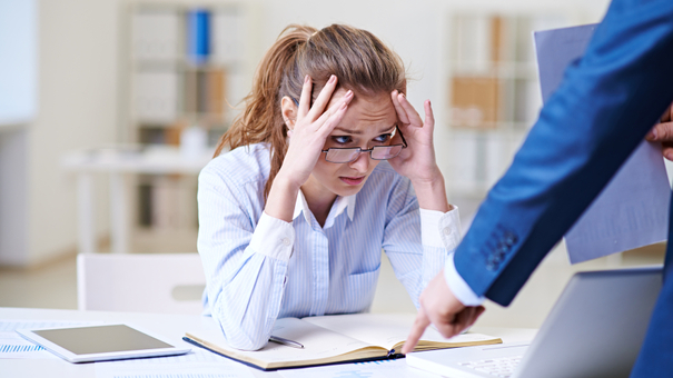 Poor office worker terrified by bossy chief