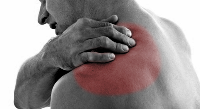 Painful Man Holding Neck on Isolated Background