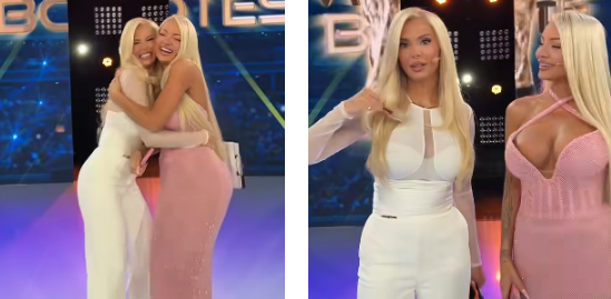Ups  Benites i del gjoksi në fushë nga fustani i ngushtë
