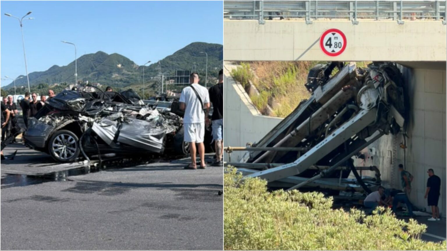 Aksidenti me një viktimë dhe një të plagosur te rrethrrotullimi i TEG ut  pamje nga vendngjarja  si ndodhi përplasja e betonierës me Audi n