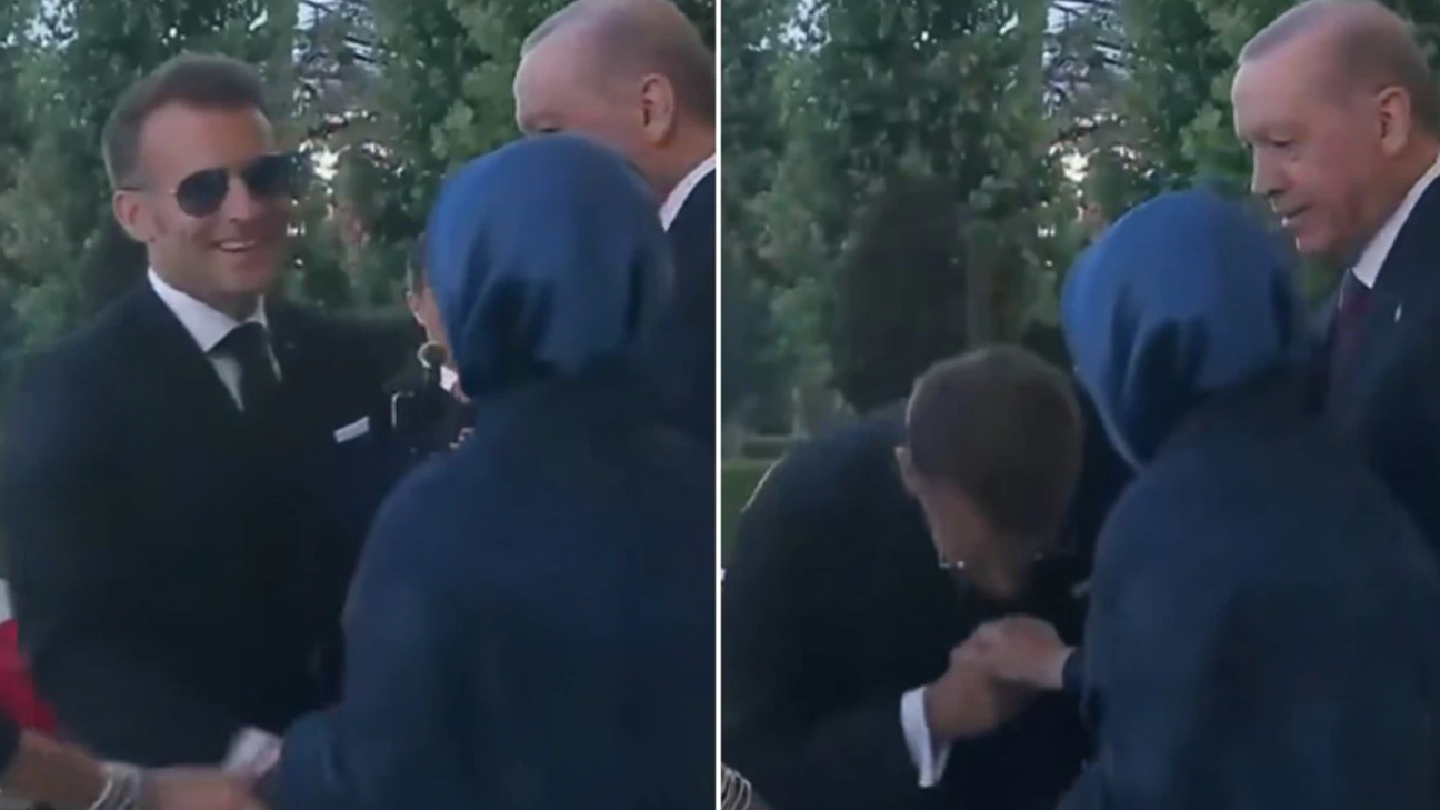 Emmanuel Macron u përpoq t i puthte dorën Zonjës së Parë të Turqisë  reagimi i saj shkaktoi bujë në rrjetet sociale